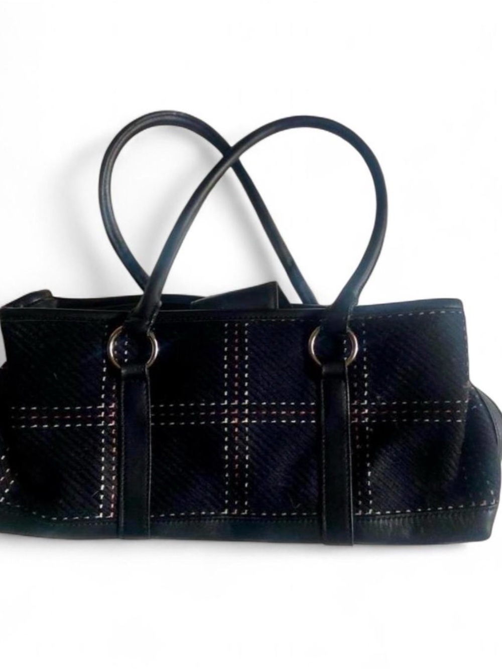 Black Plaid Double-Handle Tote Bag